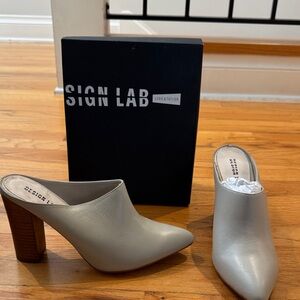 Design Lab Lord & Taylor Gray Leather Pointed Mule Heels